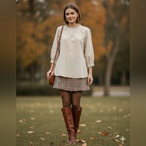 Joh Elegant Cream Blouse Ruffle Collar And 3/4 Sleeves Button Down The Back Sz S